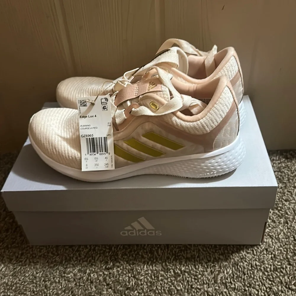 Adidas Women's Edge Lux 4 Running Shoes: PINK/GOLD/WHITE: NIB: SZ 8